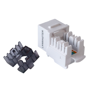 Keystone module, RJ45, category 5E, UTP, with shutter, 90 degrees, white